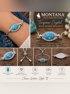 Montana Silversmiths Turquoise Crystal Bolo Slider Bracelet
